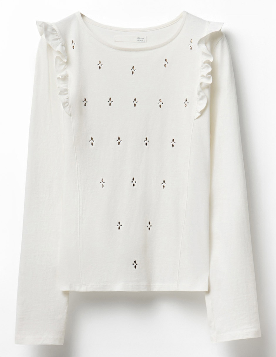 Camiseta cuello redondo manga larga de algodón 2