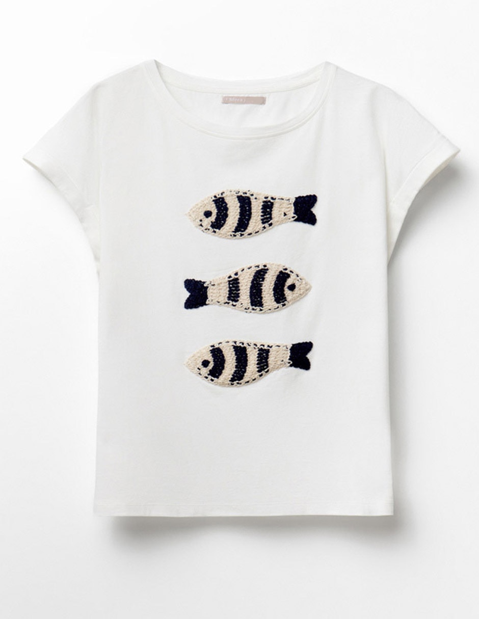 Camiseta mc detalle crochet sfera para mujer