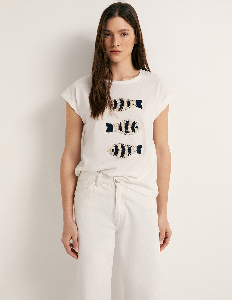 Camiseta mc detalle crochet sfera para mujer