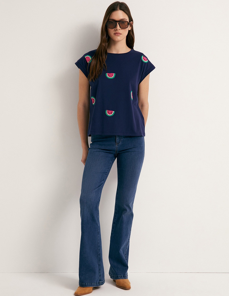 Camiseta mc detalle crochet sfera para mujer