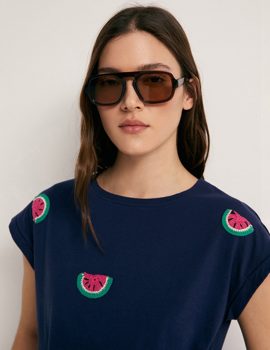 Camiseta mc detalle crochet sfera para mujer