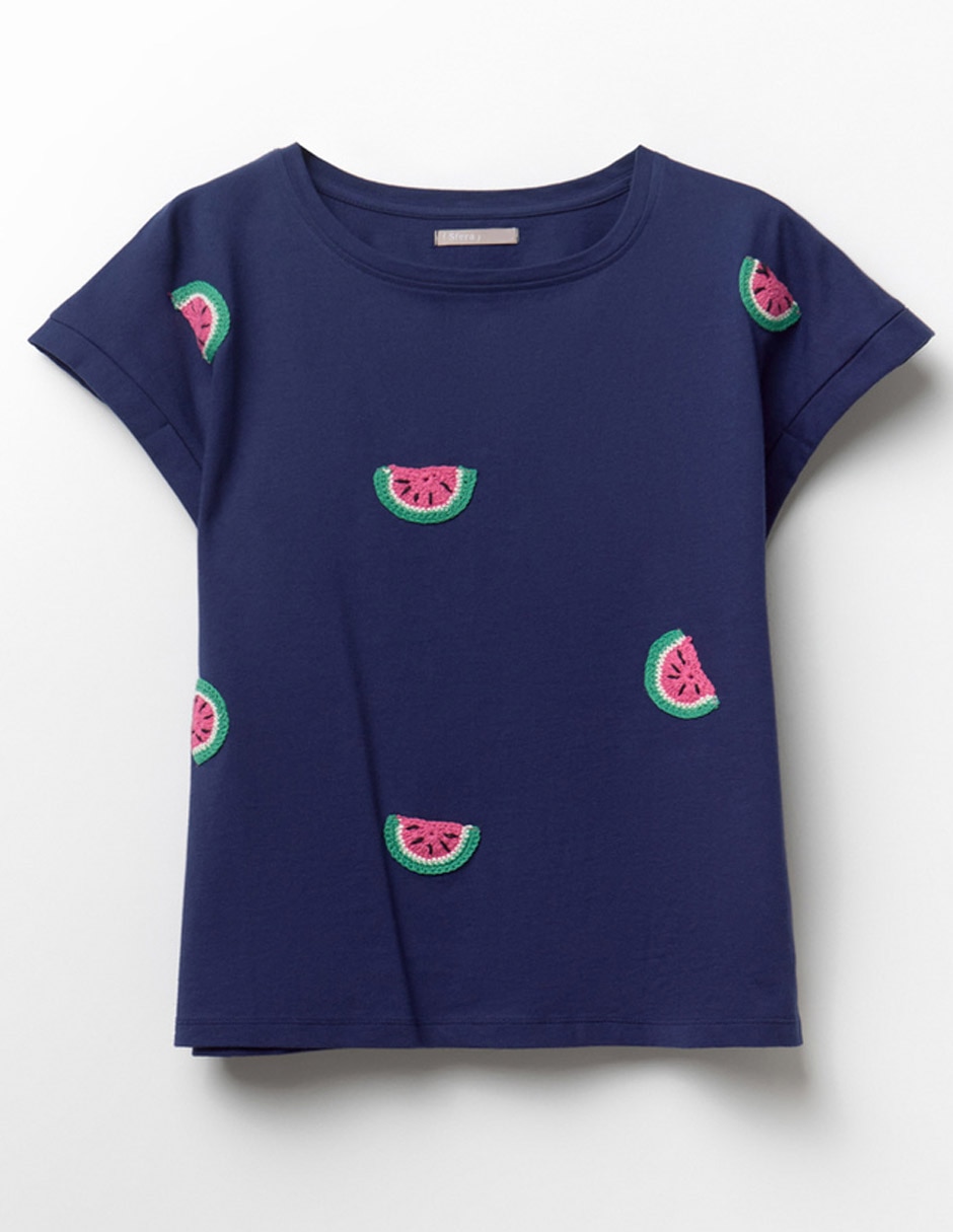 Camiseta mc detalle crochet sfera para mujer