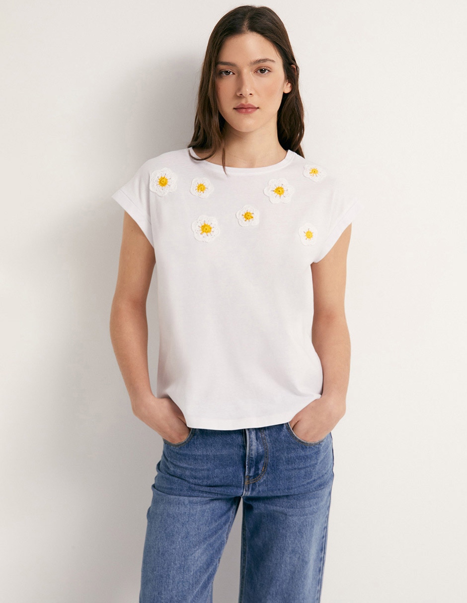 Camiseta mc detalle crochet para mujer Camiseta mc detalle crochet para mujer