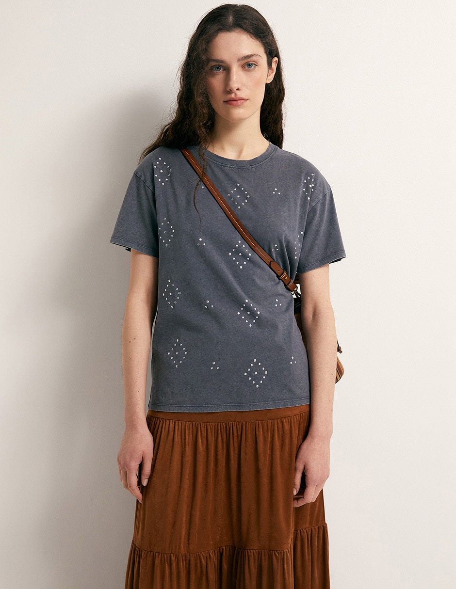 Camiseta cuello redondo manga corta de algodón